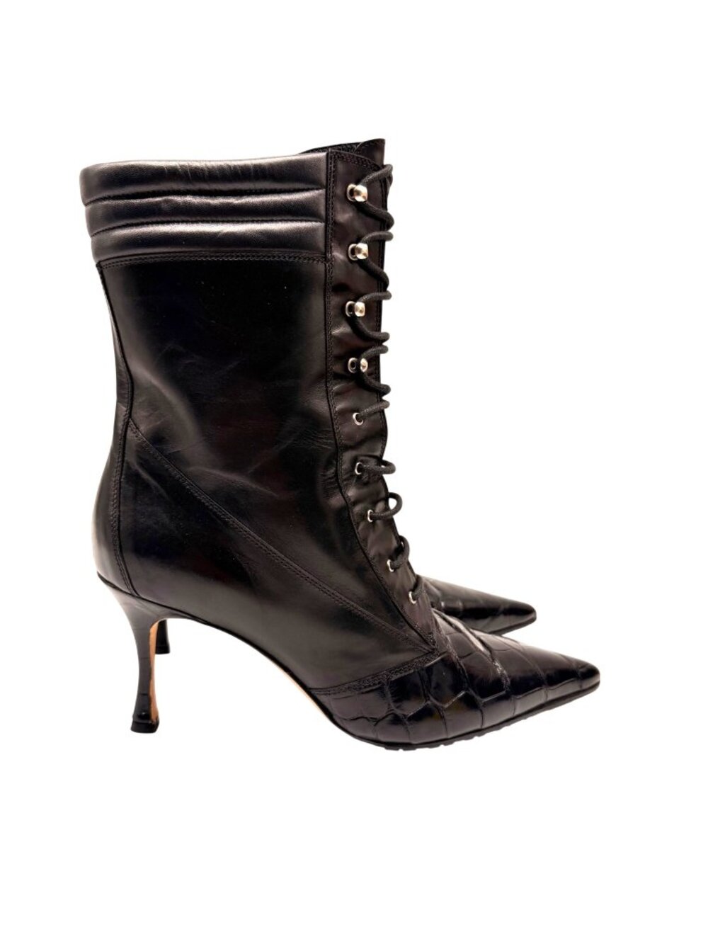 Matteo & Massimo Black Alligator pointed toe lace up Victorian Punk Boots Italy9